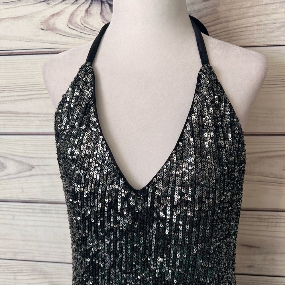 One33 Social Black & Purple Sequin Colorblock Backless Halter Dress — image 7 of 8